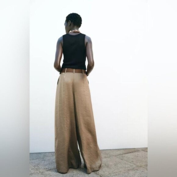 NET ZARA SATIN WIDE-LEG TROUSERS WITH BELT - Picture 5 of 9